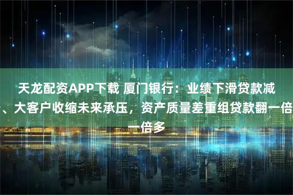 天龙配资APP下载 厦门银行：业绩下滑贷款减少、大客户收缩未来承压，资产质量差重组贷款翻一倍多